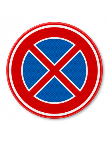 Verkeersbord E2 verboden stil te staan, aluminium DOR, rood blauw, rond, blauw bord met kruis