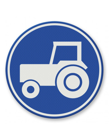 Verkeersbord F11 passeerstrook langzaam verkeer, aluminium DOR, blauw wit, reflecterend, met tractor symbool