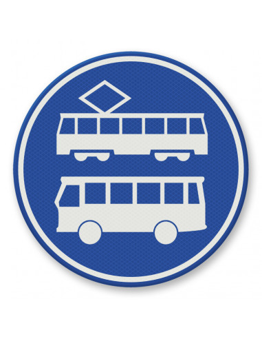 Verkeersbord F17 rijstrook bussen en trams, aluminium DOR, blauw wit, reflecterend, met tram en bus symbool