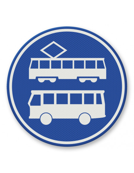 Verkeersbord F17 rijstrook bussen en trams, aluminium DOR, blauw wit, reflecterend, met tram en bus symbool