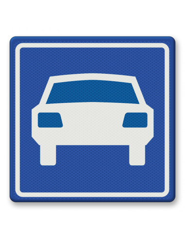 Verkeersbord G3 autoweg, aluminium DOR, blauw wit, vierkant, symbool auto