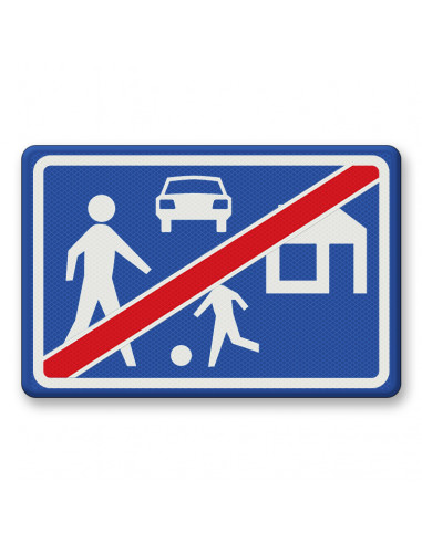 Verkeersbord G6 einde woonerf, aluminium DOR, blauw wit, rechthoek