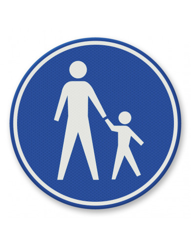 Verkeersbord G7 voetpad, aluminium DOR, blauw wit, rond, symbool ouder met kind