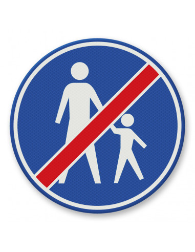 Verkeersbord G8 einde voetpad, aluminium DOR, rond, blauw wit, symbool einde voetpad