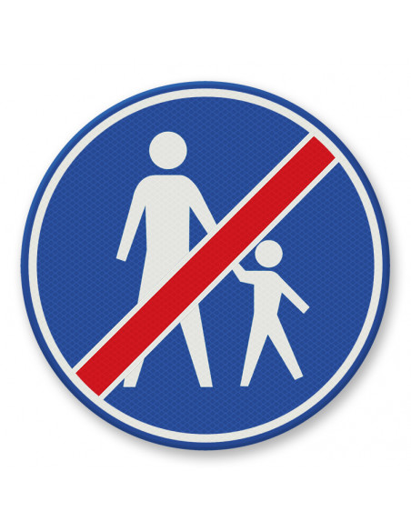 Verkeersbord G8 einde voetpad, aluminium DOR, rond, blauw wit, symbool einde voetpad