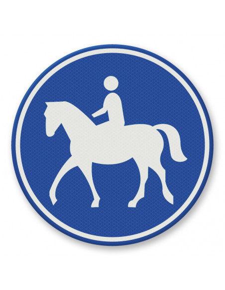 Verkeersbord G9 ruiterpad, aluminium DOR, blauw wit, rond, symbool ruiter