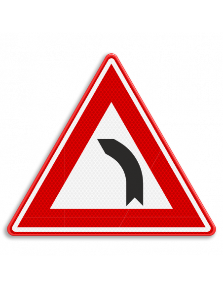 Verkeersbord J3 bocht naar links, aluminium DOR, driehoekig, rood wit zwart, symbool links afdraaiende pijl