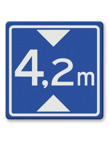 Verkeersbord L1 hoogte onderdoorgang naar wens, aluminium DOR, vierkant, blauw wit