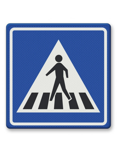 Verkeersbord L2 zebrapad, aluminium DOR, blauw wit, vierkant, symbool zebrapad