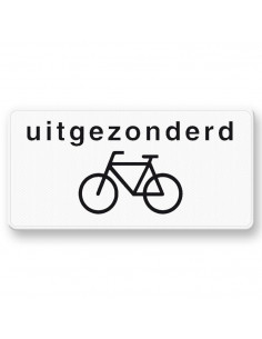 Verkeersbord OB52 uitgezonderd fietsers, aluminium DOR, zwart wit, rechthoek