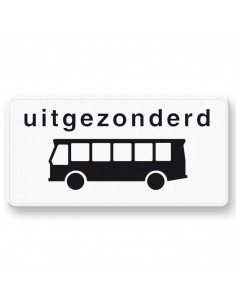 Verkeersbord OB62 uitgezonderd bussen, aluminium DOR, zwart wit, rechthoek