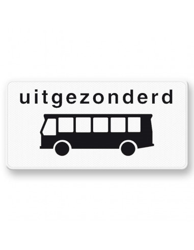 Verkeersbord OB62 uitgezonderd bussen, aluminium DOR, zwart wit, rechthoek