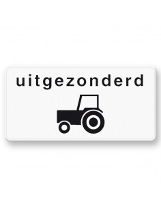 Verkeersbord OB55 uitgezonderd tractors, aluminium DOR, zwart wit, rechthoek