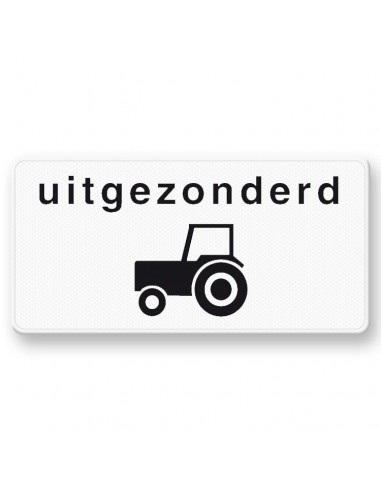 Verkeersbord OB55 uitgezonderd tractors, aluminium DOR, zwart wit, rechthoek