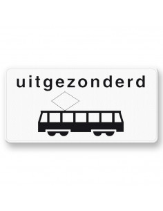 Verkeersbord OB64 uitgezonderd trams, aluminium DOR, zwart wit, rechthoek