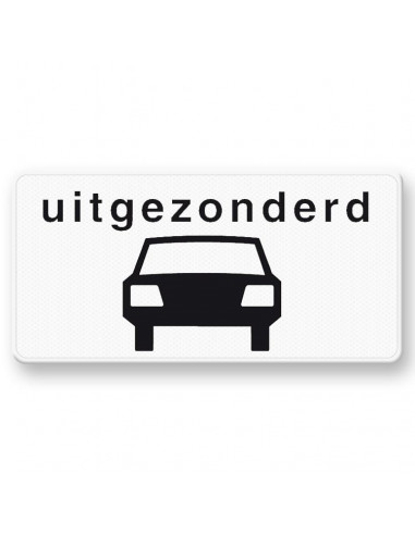 Verkeersbord OB58 uitgezonderd auto's, aluminium DOR, rechthoek, zwart wit