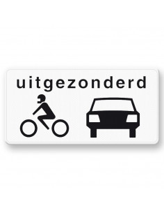 Verkeersbord OB57 uitgezonderd motors en auto's, aluminium DOR, zwart wit, rechthoek
