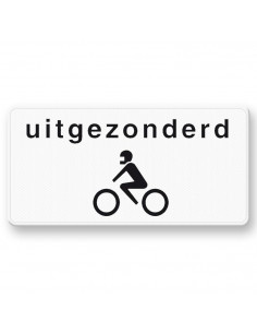 Verkeersbord OB56 uitgezonderd motors, aluminium DOR, zwart wit, rechthoek