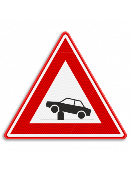 Verkeersbord J39 verkeerspaal, aluminium DOR, reflecterend, rood wit zwart, driehoek, symbool paal met auto