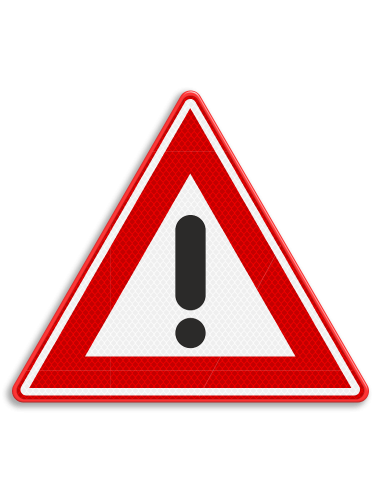 Verkeersbord J37 gevaar, aluminium DOR, reflecterend, rood wit zwart, driehoek, symbool uitroepteken