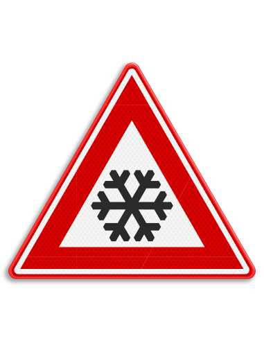 Verkeersbord J36 sneeuw, aluminium DOR, reflecterend, rood wit zwart, driehoek, symbool sneeuwvlok