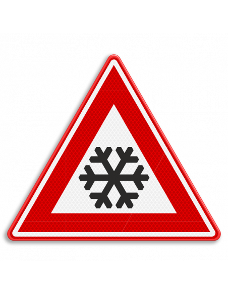 Verkeersbord J36 sneeuw, aluminium DOR, reflecterend, rood wit zwart, driehoek, symbool sneeuwvlok