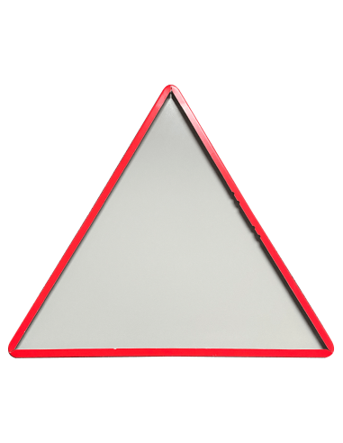 Achterkant verkeersbord J35 slecht zicht, aluminium DOR, reflecterend, rood wit zwart, driehoek, symbool auto met regendruppels