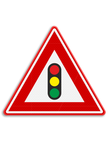 Verkeersbord J32 verkeerslichten, aluminium DOR, reflecterend, rood wit zwart, driehoek, symbool stoplicht