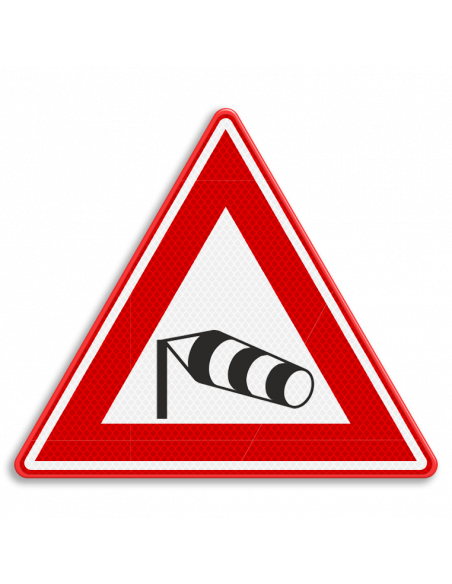 Verkeersbord J31 zijwind, aluminium DOR, reflecterend, rood wit zwart, driehoek, symbool windzak