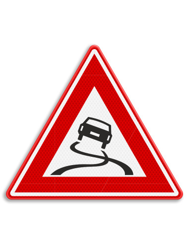 Verkeersbord J20 slipgevaar, aluminium DOR, rood wit, driehoek, symbool slippende auto