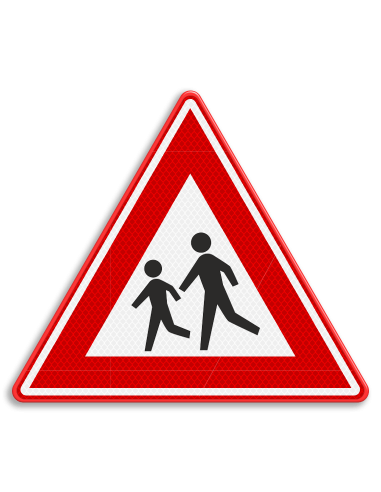 Verkeersbord J21 spelende kinderen, aluminium DOR, rood wit, driehoek