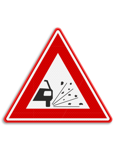 Verkeersbord J25 losliggende stenen, aluminium DOR, rood wit, driehoek