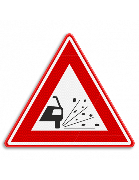 Verkeersbord J25 losliggende stenen, aluminium DOR, rood wit, driehoek