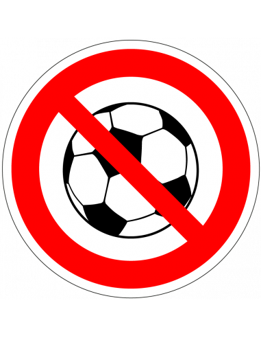 Verboden te voetballen sticker, rood wit, symbool voetbal, rond