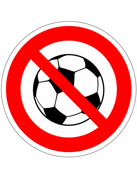 Verboden te voetballen sticker, rood wit, symbool voetbal, rond
