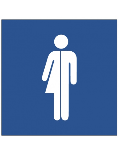 Genderneutraal toilet bord, kunststof, blauw, blauw, vierkant, symbool genderneutraal toilet