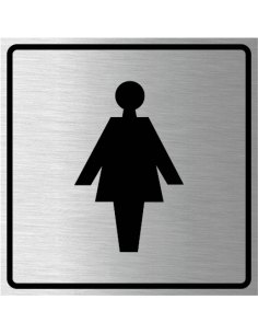 Toilet dames bordje, geborsteld aluminium, grijs zwart, symbool vrouwen toilet