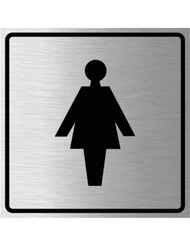 Toilet dames bordje, geborsteld aluminium, grijs zwart, symbool vrouwen toilet