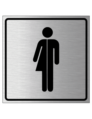 Genderneutraal toilet bordje, geborsteld aluminium, vierkant, symbool genderneutraal