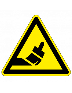 Pas op geverfd sticker, geel zwart, driehoek, symbool kwast