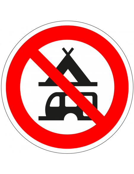 Verboden te kamperen bord, kunststof, rood wit, rond, symbool kamperen verboden