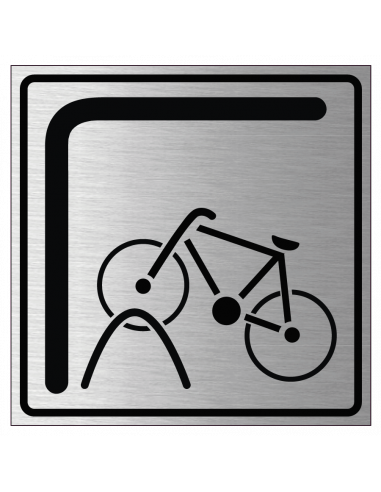 Bord fietsenstalling, geborsteld aluminium, zwart grijs, vierkant, symbool fietsenstalling