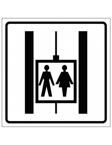 Gezamenlijke lift sticker, wit zwart, vierkant, met man en vrouw in lift pictogram
