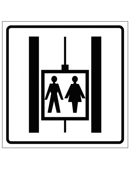 Gezamenlijke lift bord, kunststof, wit zwart, vierkant, met man en vrouw in lift pictogram