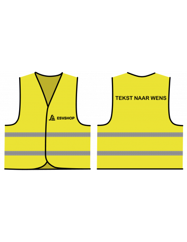 Veiligheidshesje naar wens, zwarte of witte bedrukking, voor- en achterkant