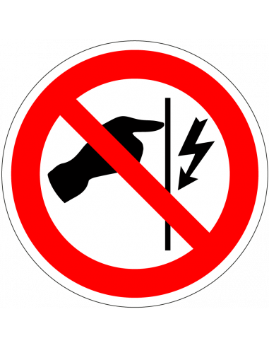 Niet aanraken stroom bord, kunststof, rood wit, rond, symbool hand raakt bliksem
