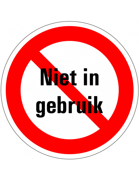 Niet gebruiken sticker, rood wit, rond, tekst niet in gebruik met rode streep