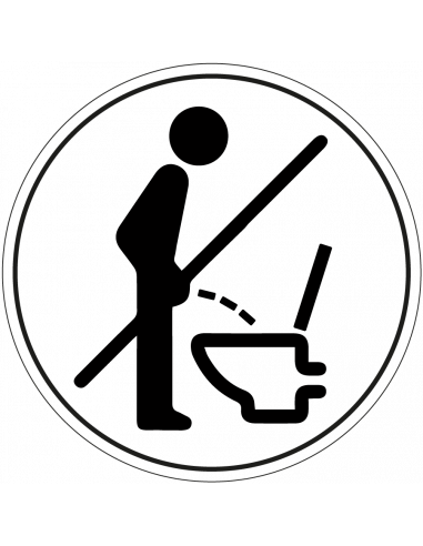 Verboden staand te plassen sticker, rond, zwart wit, symbool plassend persoon