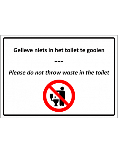 Gelieve niets in het toilet te gooien bord, kunststof, rechthoek, met Engelse tekst