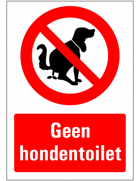 Geen hondentoilet bord, kunststof, rood wit, rechthoekig, symbool poepende hond